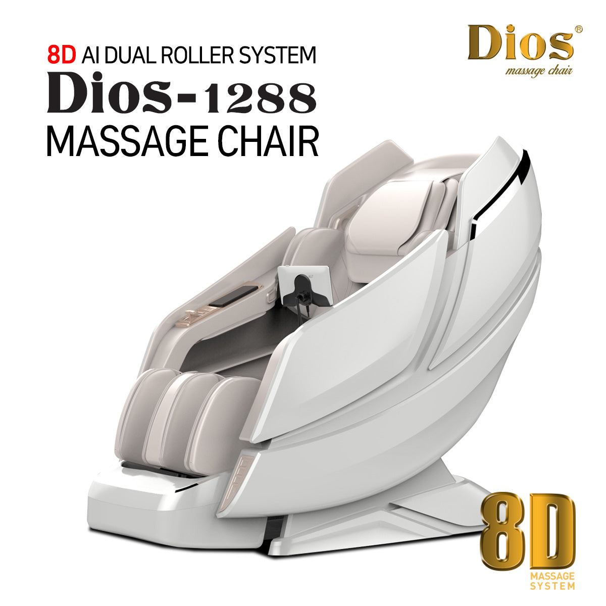 [Pre-Order 8-27-2024] Dios Massage Chair <font color=red>8D</font> Dual Core Air Tech Touch Roller SL-track:Dios-1288 Beige