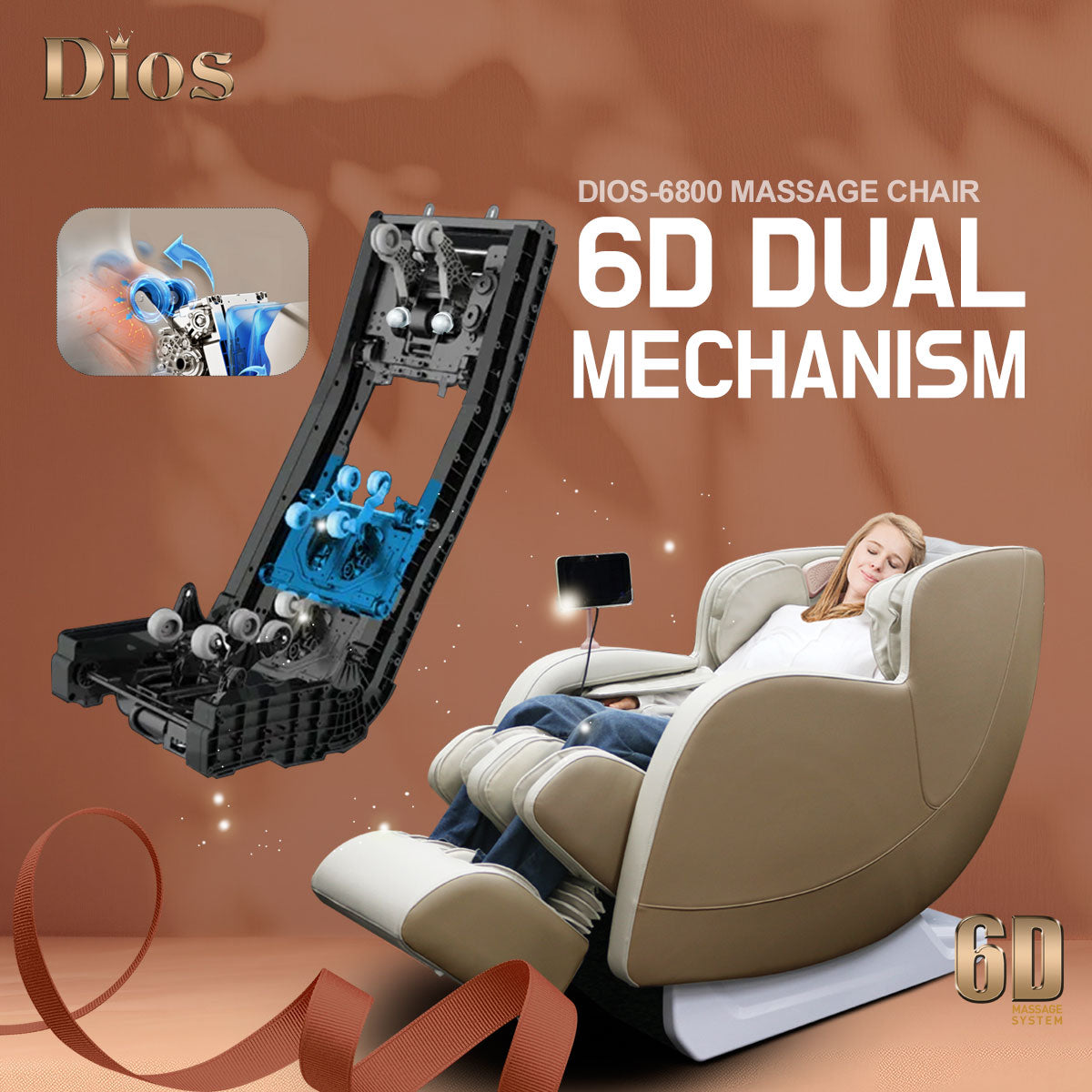 [Pre-Order 4-30-2025] [Limited Quantity] Dios Massage Chair <font color=red>6D</font> Dual Core Air Roller SL-track Dios-6800 Black Gray